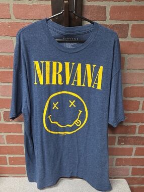 NIRVANA Navy Blue Tee with Yellow Smiley Logo
